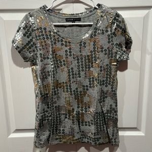 CHAUS SPORT Women’s Spotted Metallic Short Sleeve Scoop Neck Top - gray, size S